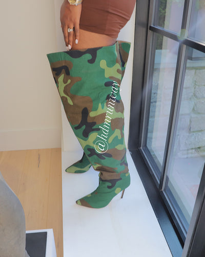 Camo Flaunt Thigh High Boots (PRE ORDER Ships 9/25-10/31)